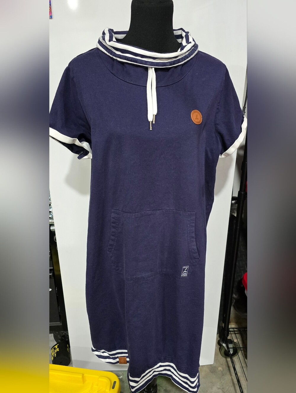 Collection L Nautical Navy Blue Cotton Cowl Neck Sweatshirt Dress Size S